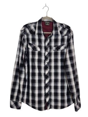 Irreverent Black and White Plaid Western Snap-Up Shirt Size Large